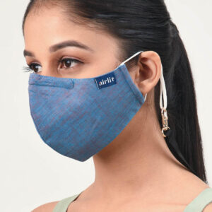 GRACIOUS BLUE LINEN HAND WOVEN RE-USABLE MASK