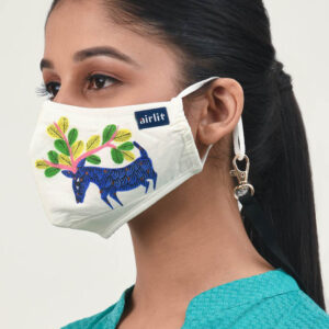 THE PUDU PEAFOWL GOND ART HAND PAINTED RE-USABLE MASK