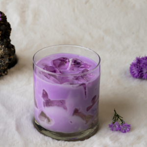 Lavender Swirl – Hand-Poured Soy Wax Glass Candle with Purple Swirl Effect