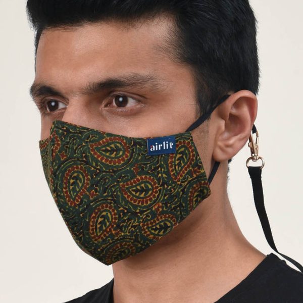 DEWDROP AJRAKH BLOCK PRINTED RE-USABLE MASK