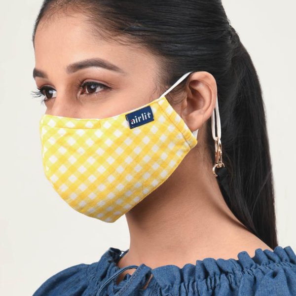 DAFFODIL WOVEN CHECK RE-USABLE MASK