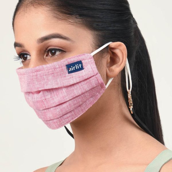 SOFT PINK LINEN HAND WOVEN RE-USABLE MASK