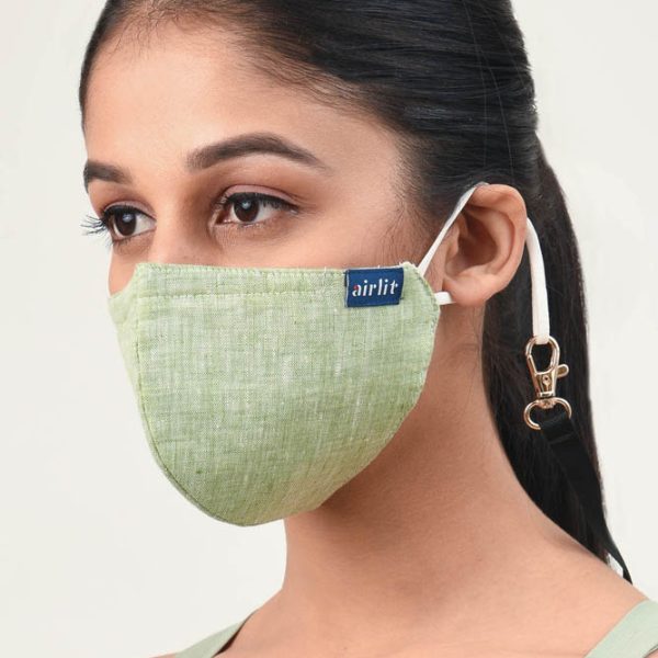 TENDER GREEN LINEN HAND WOVEN RE-USABLE MASK