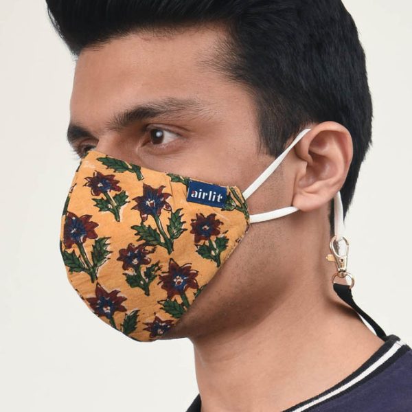 BUTTERCUP BAGRU BLOCK PRINTED RE-USABLE MASK