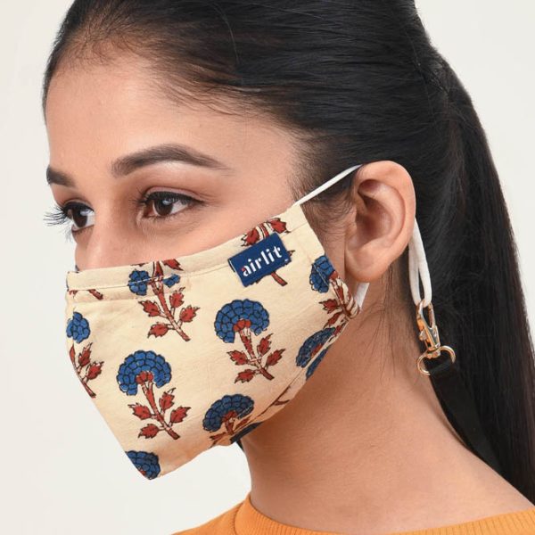 LOBELIA BAGRU BLOCK PRINTED RE-USABLE MASK