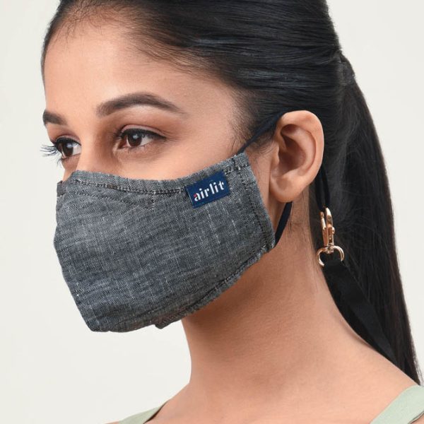 ELGANT BLACK LINEN HAND WOVEN RE-USABLE MASK