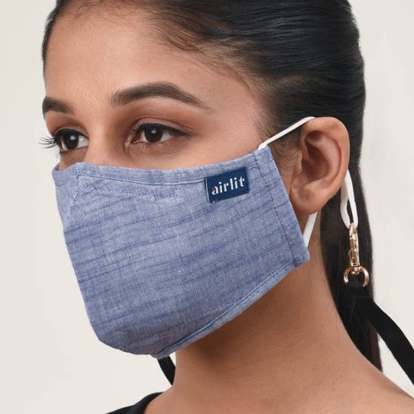 COBALT KHADI HAND WOVEN RE-USABLE MASK