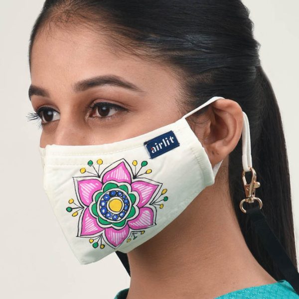 BLUSH MADHUBANI HAND PAINTED RE-USABLE MASK