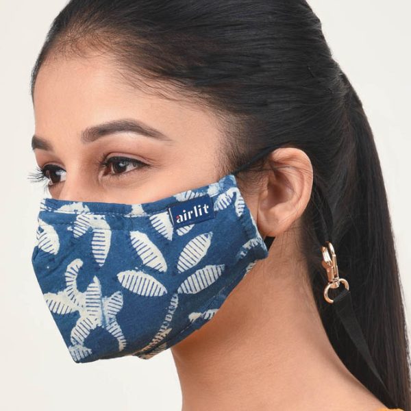 GENTIAN BAGRU BLOCK PRINTED RE-USABLE MASK