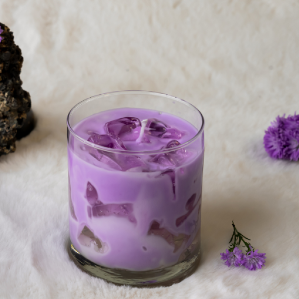 Lavender Swirl – Hand-Poured Soy Wax Glass Candle with Purple Swirl Effect